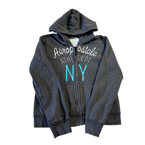Vintage Y2K Aeropostale Zip Up Hoodie Preppy Casual Sweatshirt Gray Large - Picture 1 of 4
